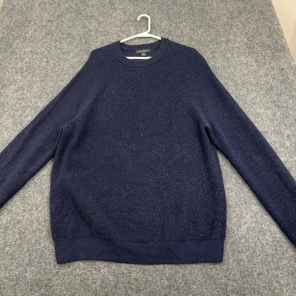 Banana Republic Sweater Mens XL Navy Merino Wool Extra Fine Crewneck Raglan